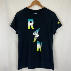 Adidas The Go-To Tee Black RUN Spellout Short Sleeve Active T Shirt Womens XL